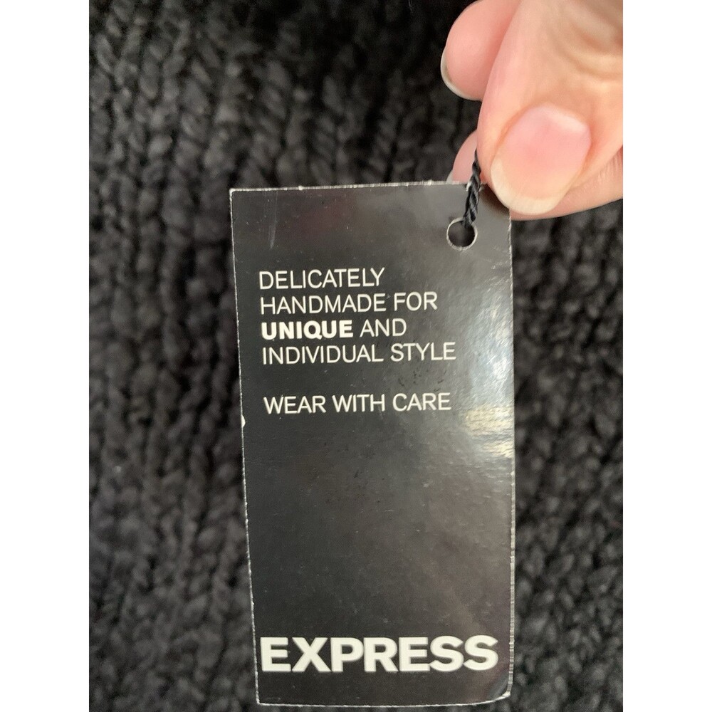 Express Chunky Wool Blend HandKnit Sweater Large Black Sleeveless Mock Neck 90s - Picture 3 of 10